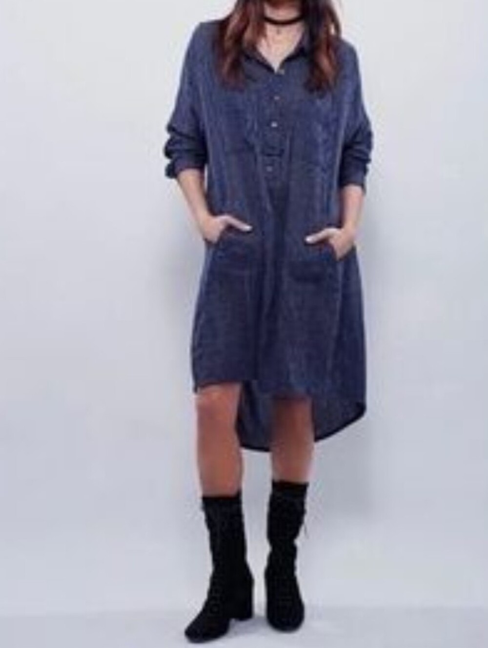 Free People Sammy Jo Navy and White Pinstripe Shirt Dress
